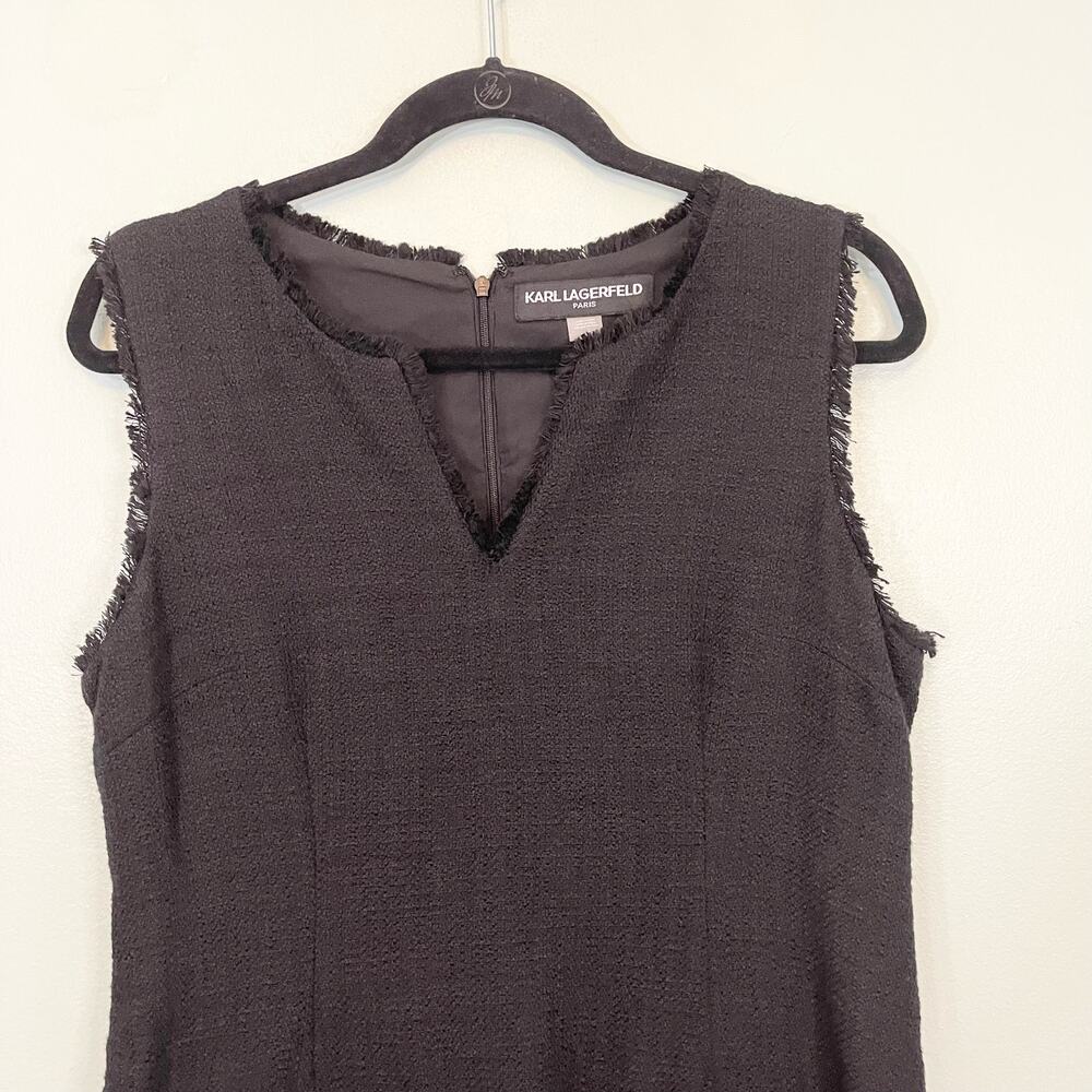 Karl Lagerfeld Paris Dress Womens 12 Black Fringes Mini Sheath Sleeveless NWOT - Picture 3 of 10